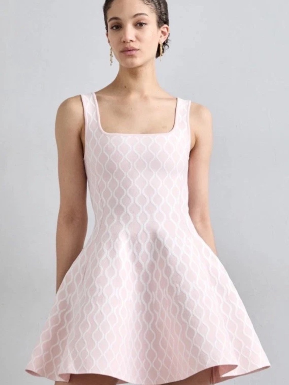Maje Light Pink and White fit & flare Sleeveless Mini Dress